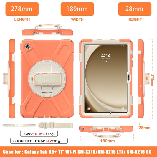 For Samsung Galaxy Tab A9+ / Tab 11+ Rotatable Kickstand Grip Heavy Duty Hard Rugged Tablet Case(Coral Orange) by bashfashion