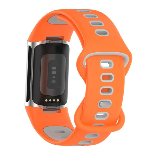 For Fitbit Charge 6 Two Color Silicone Watch Band(Orange Grey) by bashfashion