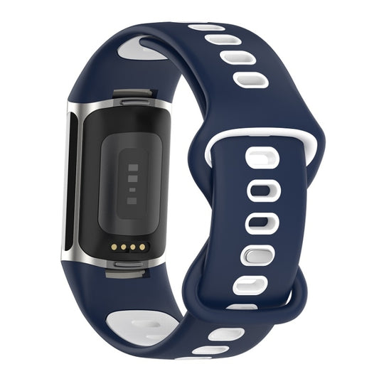 For Fitbit Charge 6 Two Color Silicone Watch Band(Midnight Blue White) by bashfashion