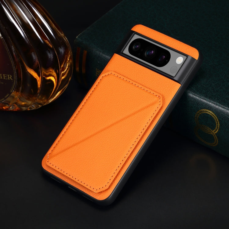 For Google Pixel 7 Pro Denior Calf Texture Holder Electroplating Phone Case(Orange) by Denior
