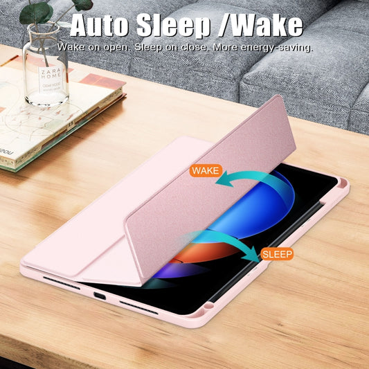 For Xiaomi Pad 6S Pro 12.4 Acrylic 3-Fold Solid Color Smart Leather Tablet Case(Pink) by bashfashion