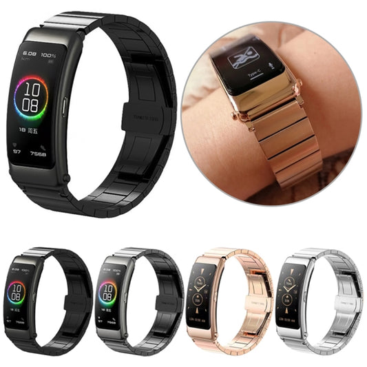 For Huawei Band 7 / B3 / Watch Fit Mini One Bead Butterfly Buckle Stainless Steel Watch Band(Black) by bashfashion