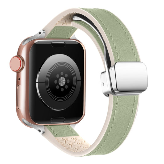 For Apple Watch SE 2023 40mm Magnetic Folding Leather Silicone Watch Band(Grass Green) by bashfashion