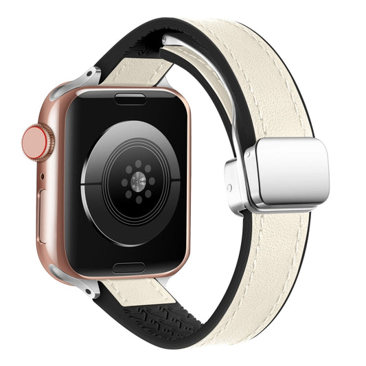 For Apple Watch Series 6 44mm Magnetic Folding Leather Silicone Watch Band(Starlight White) by bashfashion