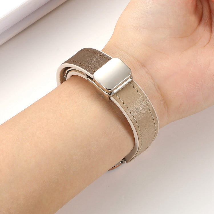 For Apple Watch SE 2022 44mm Magnetic Folding Leather Silicone Watch Band(Starlight White) by bashfashion