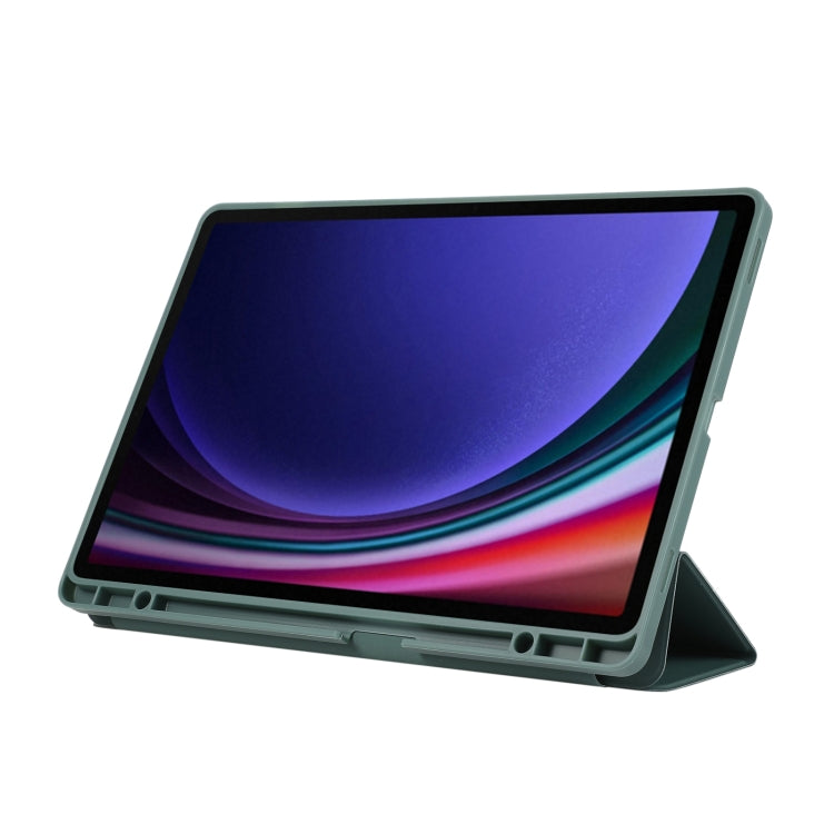 For Samsung Galaxy Tab S9 FE+ 3-Fold Pure Color TPU Leather Tablet Case with Pen Slot(Dark Green) by bashfashion