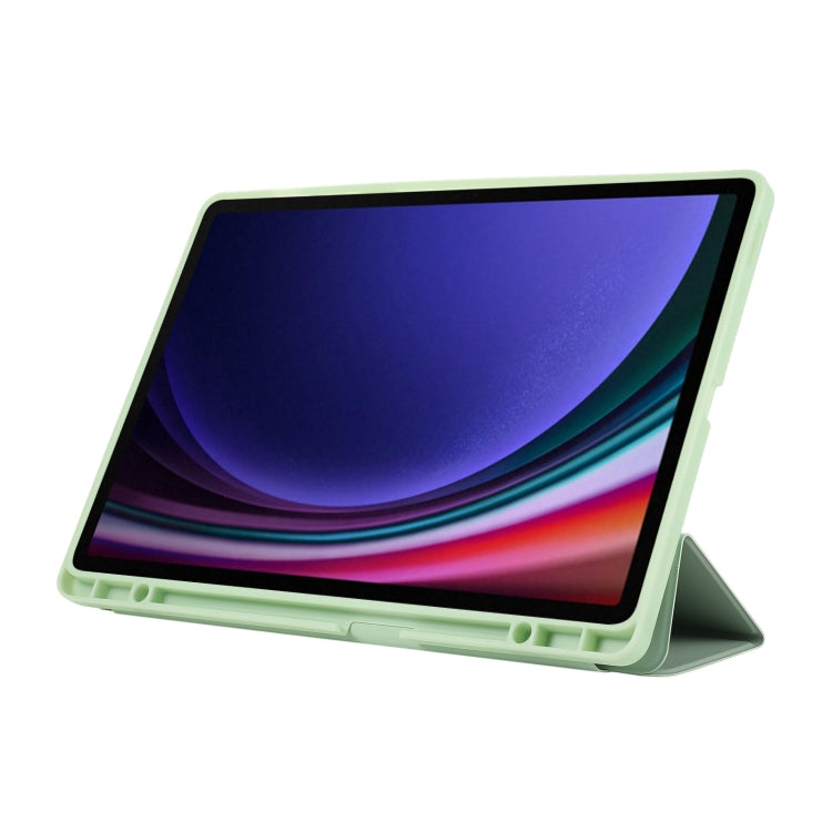 For Samsung Galaxy Tab S9 FE+ 3-Fold Pure Color TPU Leather Tablet Case with Pen Slot(Green) by bashfashion