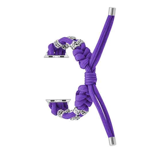 For Apple Watch Series 8 41mm Chrysanthemum Beads Paracord Braided Watch Band(Purple) by bashfashion