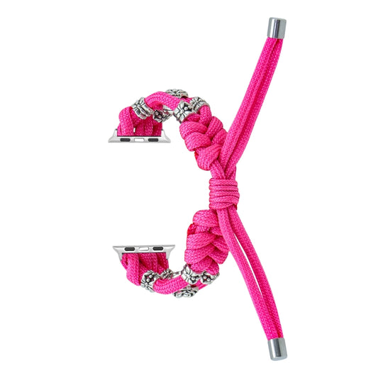 For Apple Watch Series 3 38mm Chrysanthemum Beads Paracord Braided Watch Band(Rose Red) by bashfashion