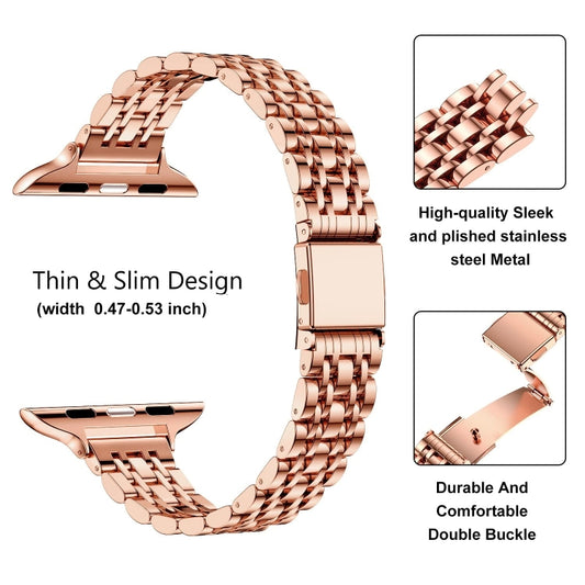 For Apple Watch Series 5 44mm Slim Seven Bead Slingshot Buckle Metal Watch Band(Rose Gold) by bashfashion