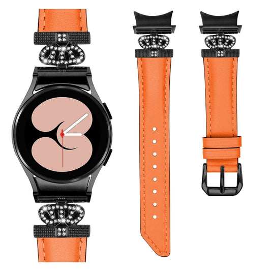 For Samsung Galaxy Watch6 / 6 Classic Crown D-shaped Twill Leather Watch Band(Black Orange) by bashfashion