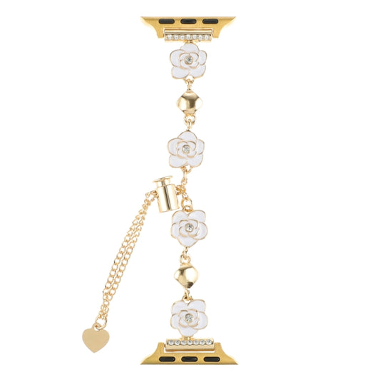 For Apple Watch Series 7 41mm Camellia Metal Chain Bracelet Watch Band(White Gold) by bashfashion