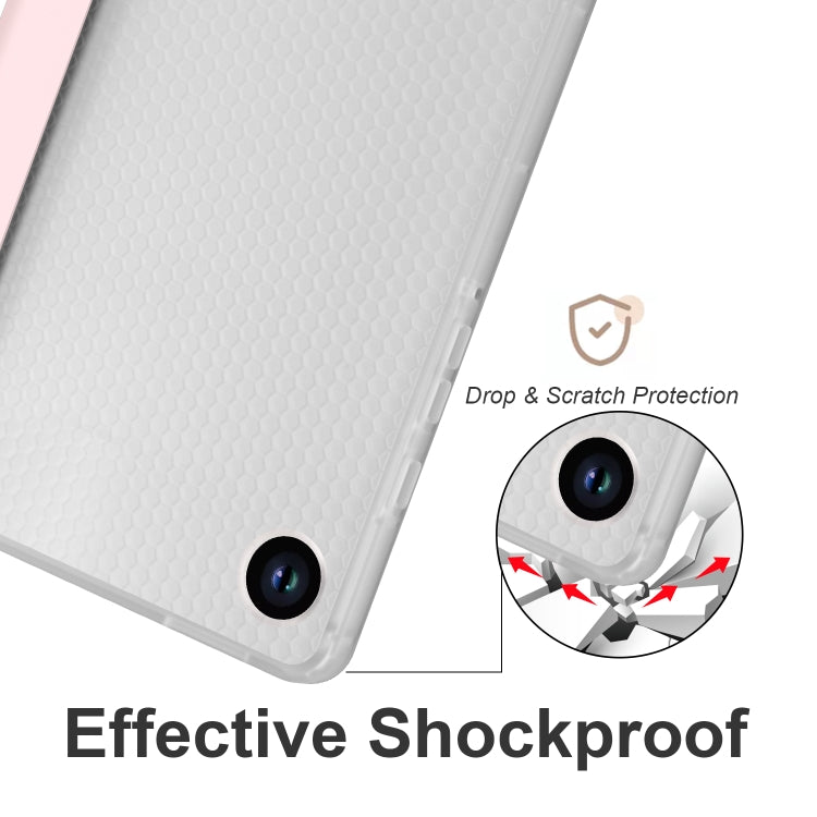 For Samsung Galaxy Tab A11 / A9 3-fold Clear Honeycomb TPU Leather Tablet Case with Pen Slot(Sand Pink) by bashfashion