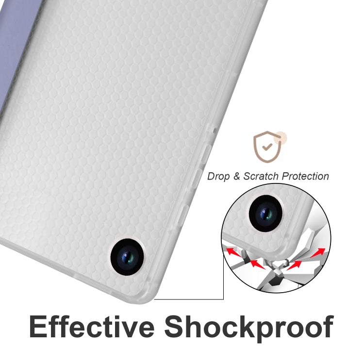 For Samsung Galaxy Tab A11 / A9 3-fold Clear Honeycomb TPU Leather Tablet Case with Pen Slot(Lavender Purple) by bashfashion