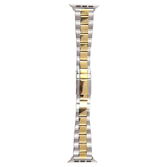 For Apple Watch SE 44mm Three-Bead Stainless Steel Watch Band(Silver Gold) by bashfashion
