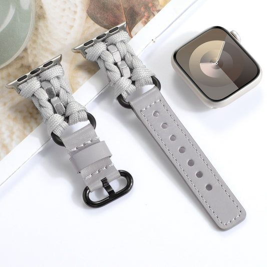 For Apple Watch Series 8 45mm Paracord Genuine Leather Watch Band(Grey) by bashfashion