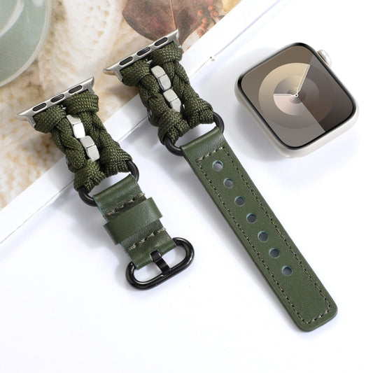 For Apple Watch 42mm Paracord Genuine Leather Watch Band(Army Green) by bashfashion