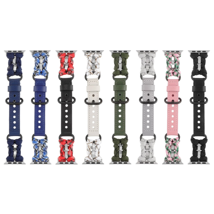 For Apple Watch Series 7 45mm Paracord Genuine Leather Watch Band(Black) by bashfashion