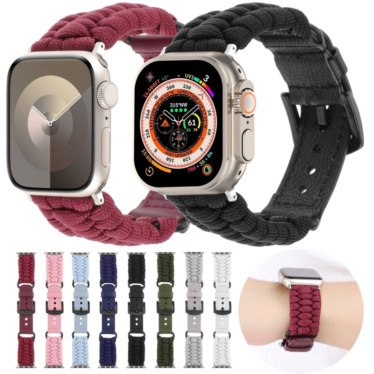For Apple Watch 42mm Plain Paracord Genuine Leather Watch Band(Wine Red) by bashfashion
