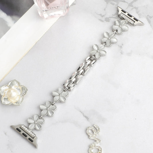 For Apple Watch Series 5 40mm 5-petaled Flower Zinc Alloy Chain Watch Band(Silver) by bashfashion