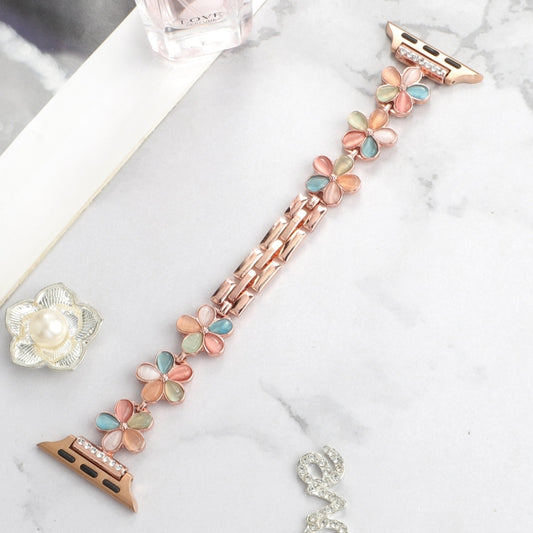 For Apple Watch Series 4 44mm 5-petaled Flower Zinc Alloy Chain Watch Band(Rose Gold Colorful) by bashfashion