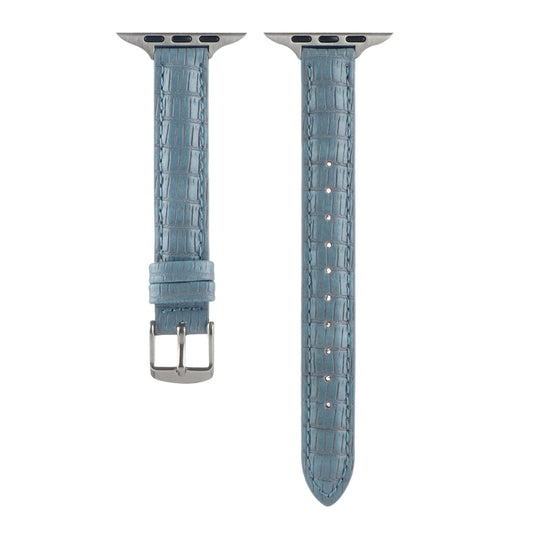 For Apple Watch 38mm Slim Crocodile Leather Watch Band(Light Blue) by bashfashion