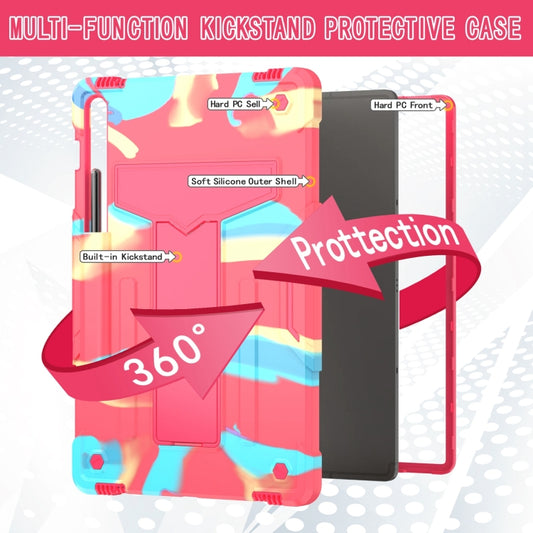 For Samsung Galaxy Tab S9 FE+ / S9+ T Holder Robot Silicone Hybrid PC Tablet Case(Camouflage Rose Red) by bashfashion