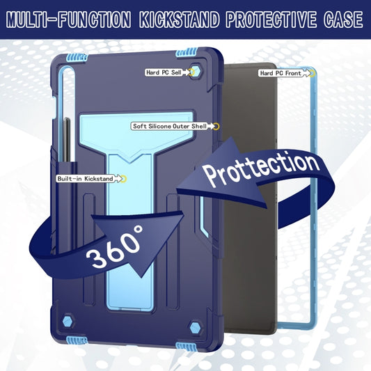 For Samsung Galaxy Tab S9 FE+ / S9+ T Holder Robot Silicone Hybrid PC Tablet Case(Navy Blue Blue) by bashfashion