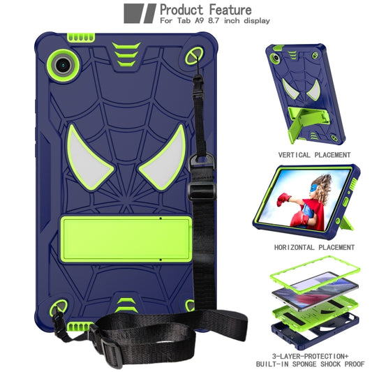 For Samsung Galaxy Tab A9 Fold-Holder Spider Silicone Hybrid PC Tablet Case(Navy Yellow Green) by bashfashion