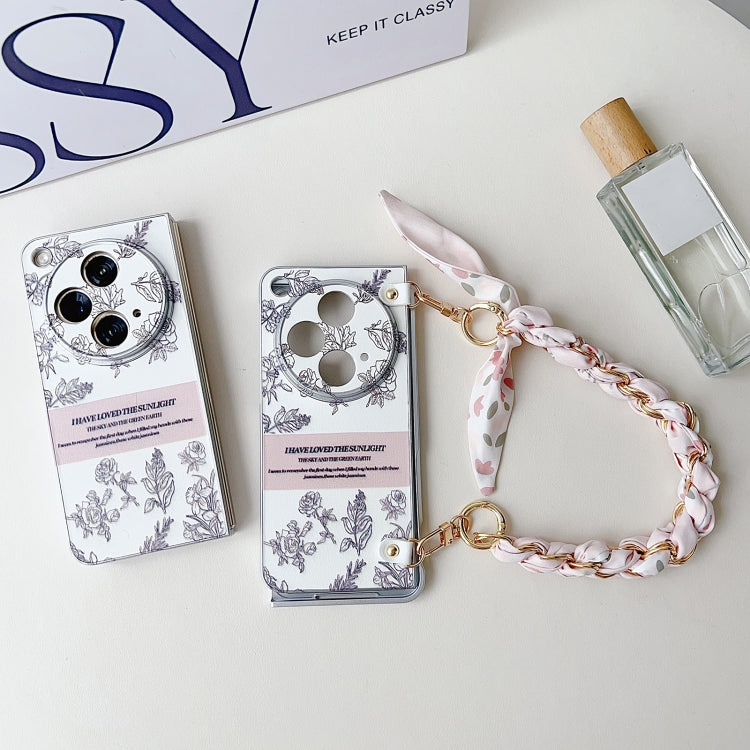 For OPPO Find N3 Pearlescent Paint Painted PC Phone Case with DIY Scarf Bracelet(Sketch Flower) by bashfashion