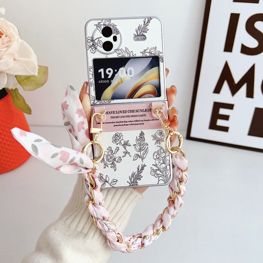 For vivo X Flip Pearlescent Paint Painted PC Phone Case with DIY Scarf Bracelet(Sketch Flower) by bashfashion