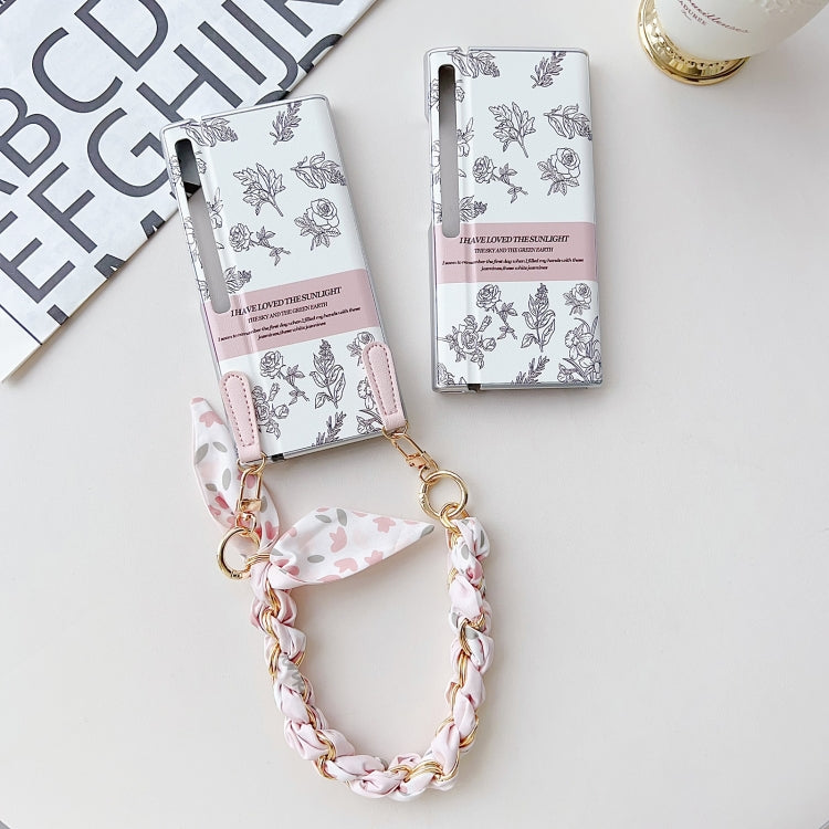 For Huawei Mate Xs 2 Pearlescent Paint Painted PC Phone Case with DIY Scarf Bracelet(Sketch Flower) by bashfashion