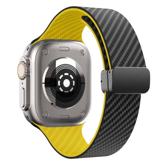 For Apple Watch Ultra 49mm Carbon Fiber Magnetic Black Buckle Watch Band(Black Yellow) by bashfashion