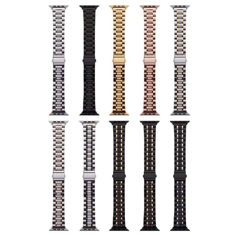 For Apple Watch Series 6 40mm Five-Beads Stainless Steel Watch Band(Silver Gold) by bashfashion