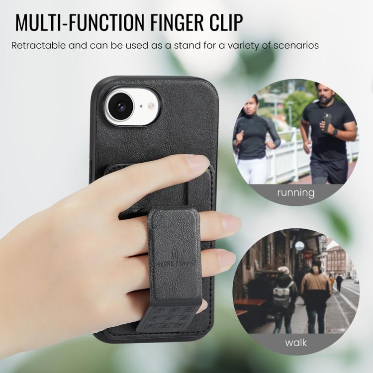 For iPhone 16e Fierre Shann Oil Wax Cow Leather Card Holder Back Phone Case(Black) by FIERRE SHANN