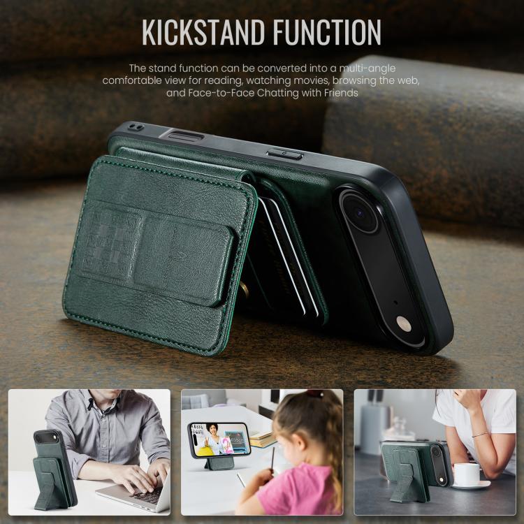 For iPhone Air Fierre Shann Oil Wax Cow Leather Card Holder Back Phone Case(Green) by FIERRE SHANN