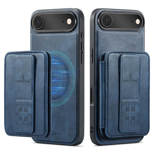 For iPhone Air Fierre Shann Oil Wax Cow Leather Card Holder Back Phone Case(Blue) by FIERRE SHANN