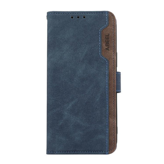 For iPhone 16e ABEEL Color Block Magnetic RFID Leather Phone Case(Blue-Brown) by bashfashion
