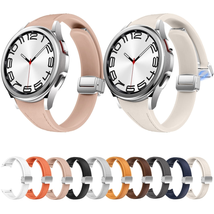 For Samsung Galaxy Watch 6 Slim Magnetic Silver Buckle Leather Silicone Watch Band(White) by bashfashion