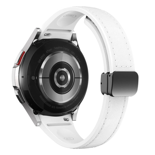 For Samsung Galaxy Watch 6 Slim Magnetic Black Buckle Leather Silicone Watch Band(White) by bashfashion