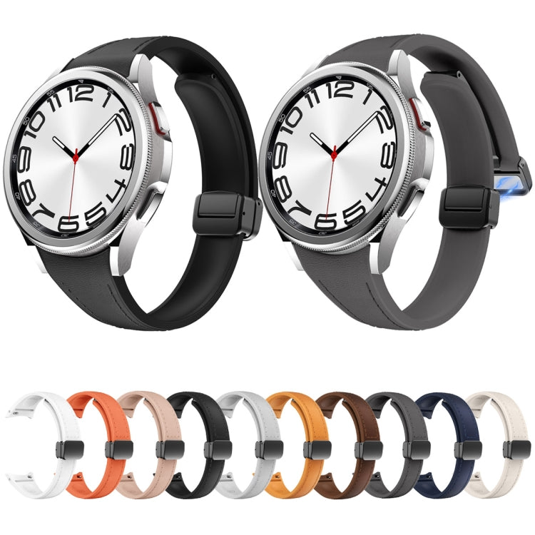 For Samsung Galaxy Watch 6 Slim Magnetic Black Buckle Leather Silicone Watch Band(White) by bashfashion