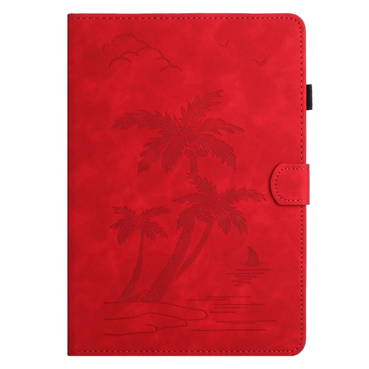 For Samsung Galaxy Tab A8 10.5 2021 X200/X205 Coconut Tree Embossed Smart Leather Tablet Case(Red) by bashfashion