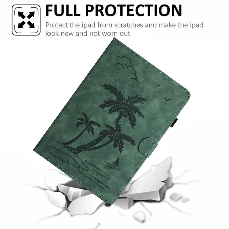 For Samsung Galaxy Tab A11+ / A9+ X210/X216 Coconut Tree Embossed Smart Leather Tablet Case(Green) by bashfashion