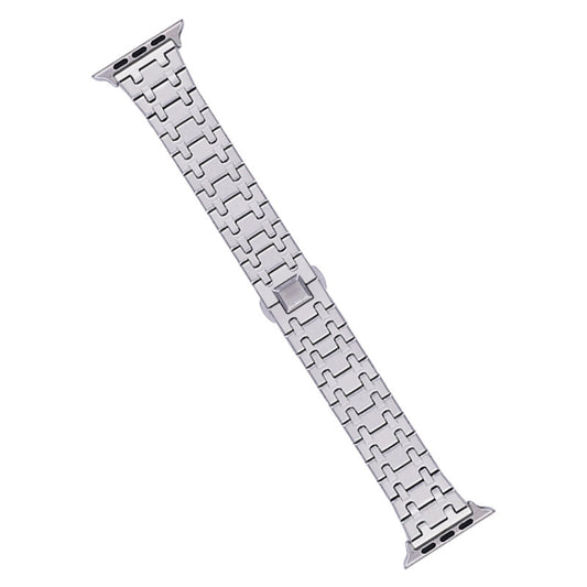 For Apple Watch SE 2022 44mm Double T Stainless Steel Watch Band(Silver) by bashfashion