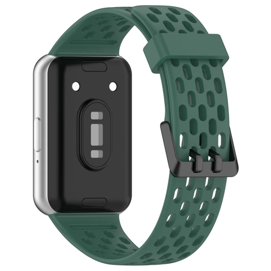 For Samsung Galaxy Fit 3 Hole Style Dual Buckle Silicone Watch Band(Dark Green) by bashfashion