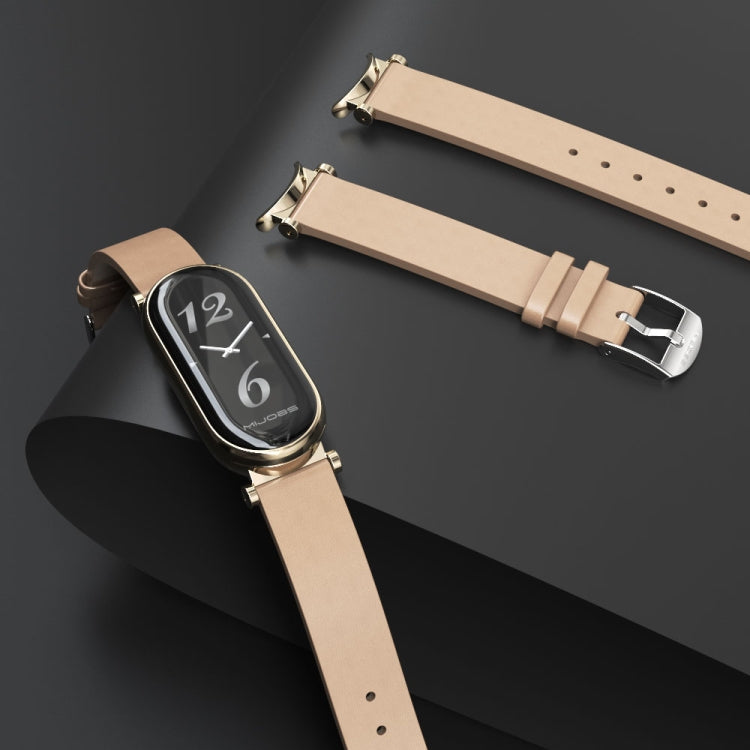 For Xiaomi Smart Band 10 / 9 / 8 Mijobs GT4 First Layer Cowhide Watch Band(Apricot Rose Gold) by MIJOBS