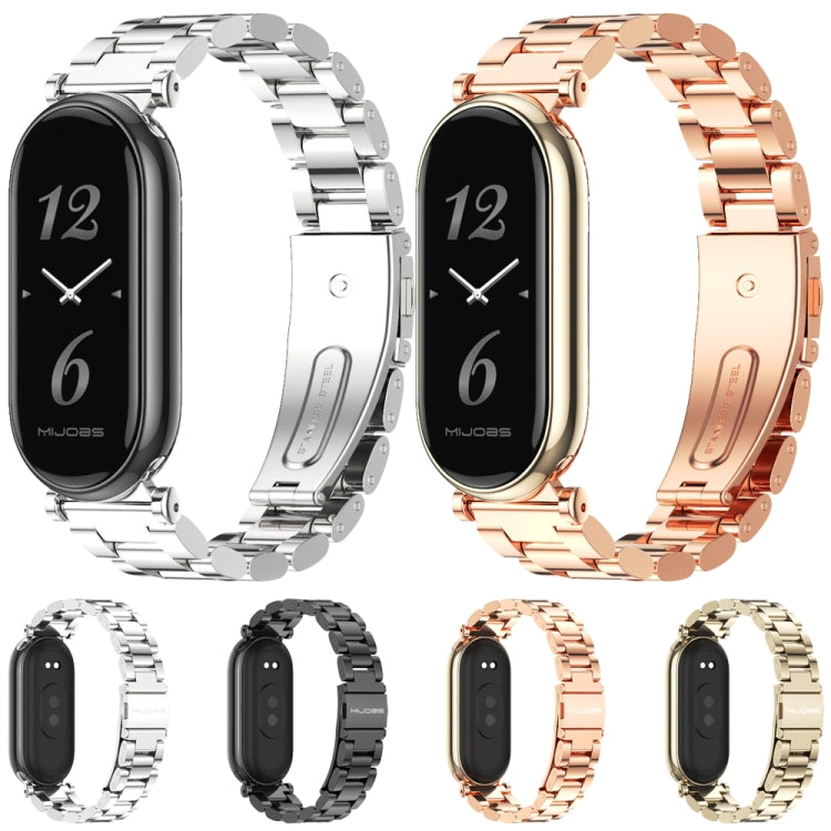 For Xiaomi Smart Band 10 / 9 / 8 Mijobs GT4 Three Beads Metal Watch Band(Rose Gold) by MIJOBS
