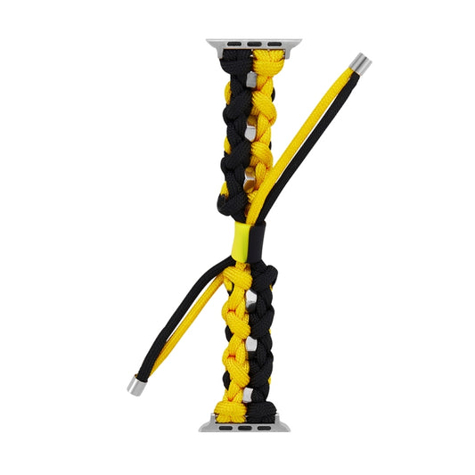For Apple Watch SE 2023 44mm Screw Nut Dual-Color Braided Paracord Watch Band(Black Yellow) by bashfashion