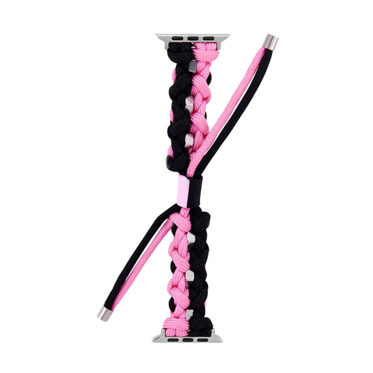For Apple Watch SE 2023 40mm Screw Nut Dual-Color Braided Paracord Watch Band(Black Pink) by bashfashion