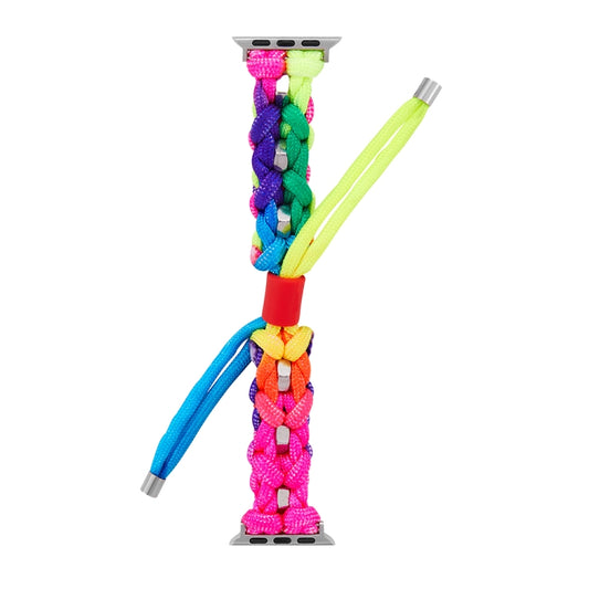 For Apple Watch Ultra 2 49mm Screw Nut Dual-Color Braided Paracord Watch Band(Rainbow) by bashfashion